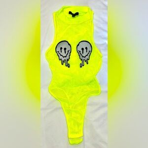 Mesh Acid face body suit neon yellow